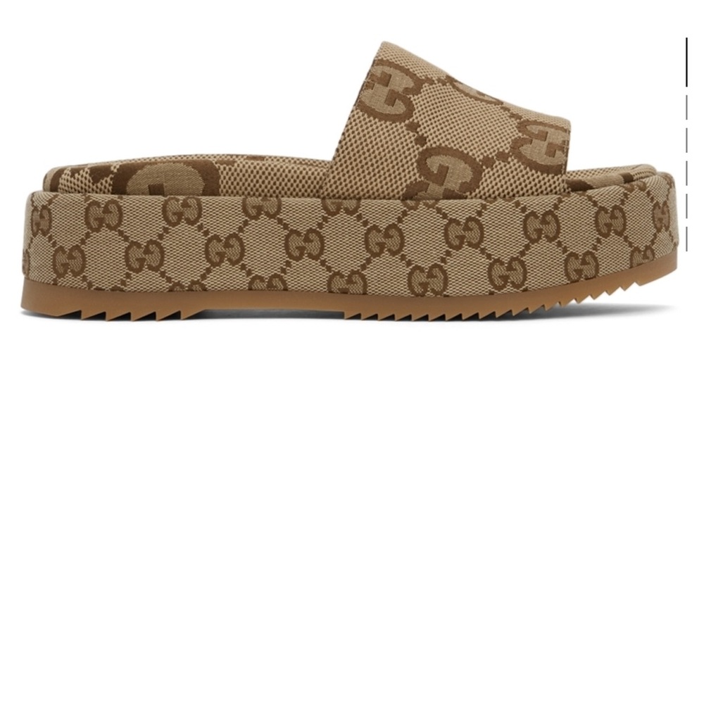 Gucci Beige Monogram Slide Sandals